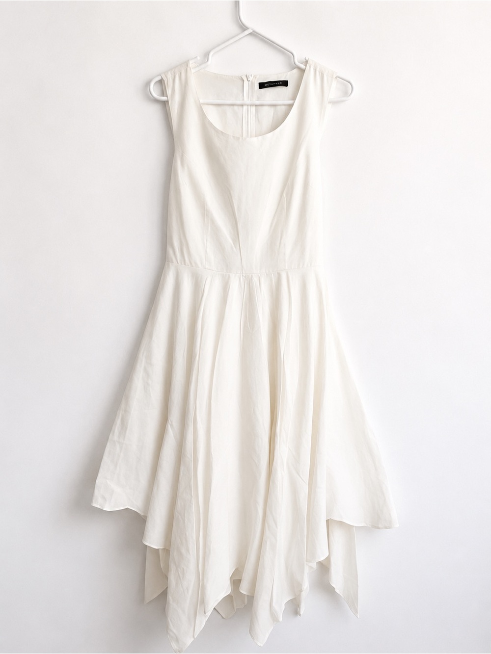 Suzy Shier Handkerchief Hem Dress | White | Tie Back | Size Large